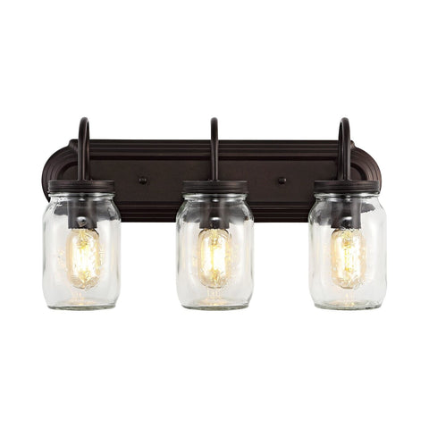 JONATHAN Y JYL7801A Gaines 3 Light Farmhouse Industrial Iron Mason Jar LED Va...