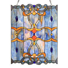 Bieye W10042 Baroque Tiffany Style Stained Glass Window Panel with Chain, Blu...
