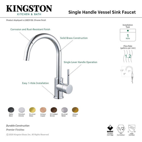 Kingston Brass LS8238DL Concord Vessel Faucet, Brushed Nickel 7.5 x 3 x 12.56