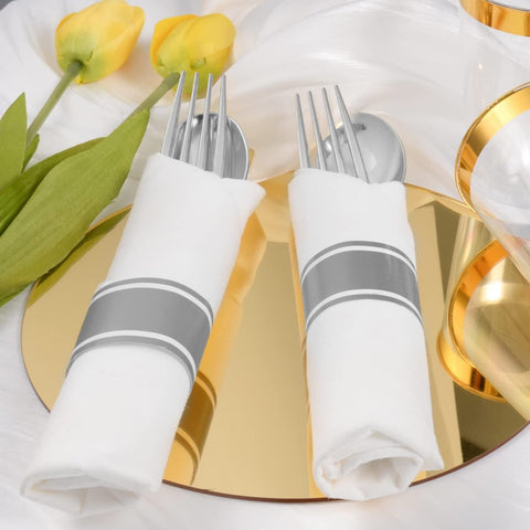 Silver Plastic Silverware with Napkins - 100 Pack Premium Disposable Silver P...