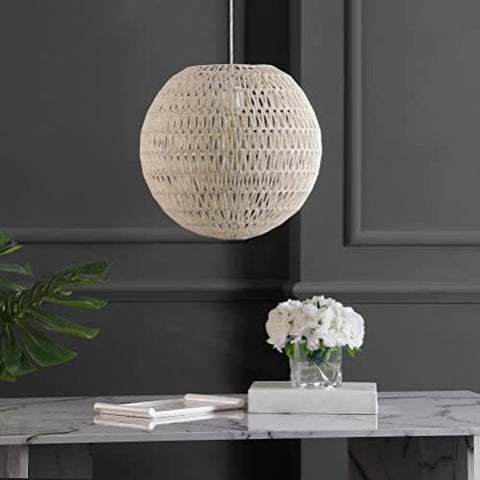 JONATHAN Y JYL6503B Luna 15.75" 1-Light Bohemian Modern Woven 15.75 in, Cream