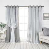Best Home Fashion Set of 2 Lace Tulle Overlay Thermal Insulated Solid Blackou...