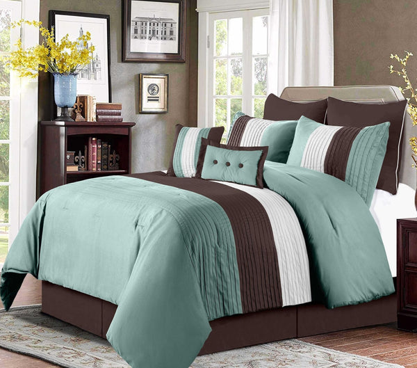 Chezmoi Collection Loft 8-Piece Luxury Striped Comforter Set (Full, Blue/Beig...