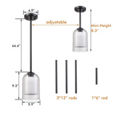 YUBOLE Modern Pendant Lights Double Glass Pendant Light Black Rod Hanging Lig...