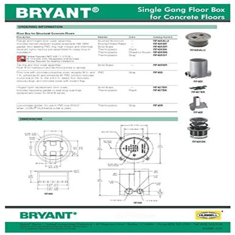 Bryant Electric RF406BP Floor Box Cover with 15A 125V Outlet Brass Plate