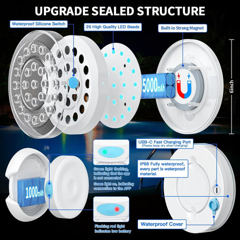 Pool Lights for Above/In Ground Pools,Portable Smart Magnetic Underwater IP68...