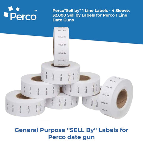 Perco Sell by 1 Line Labels - 4 Sleeves, 32,000 "Sell by Labels for Perco 1 L...