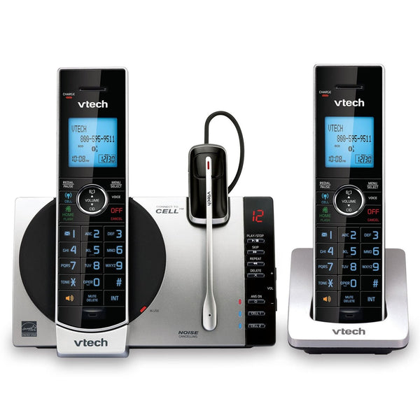 VTech Connect to Cell DS6771-3 DECT 6.0 Cordless Phone - Black, Silver, 6.9" ...