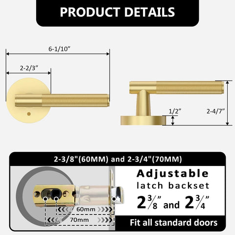 Asidrama 4 Pack Privacy Door Handles with Lock,Brushed Gold Door Handles Inte...