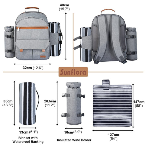 Sunflora Insulated Picnic Backpack for 2 Person Bag with Cooler Compartment, ...