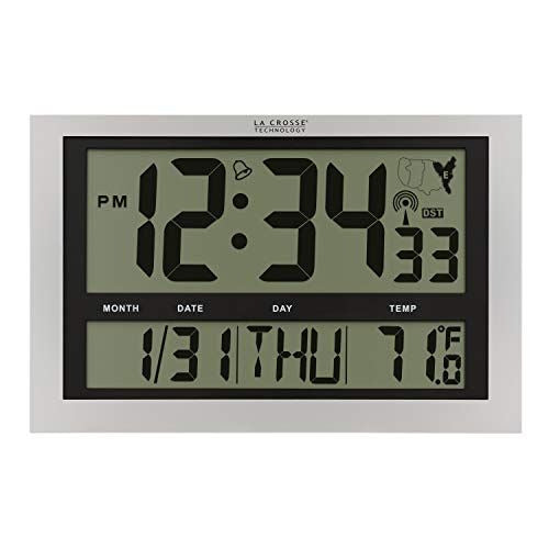 La Crosse Technology 513-1211 Atomic Wall Clock with Jumbo LCD Display Silver