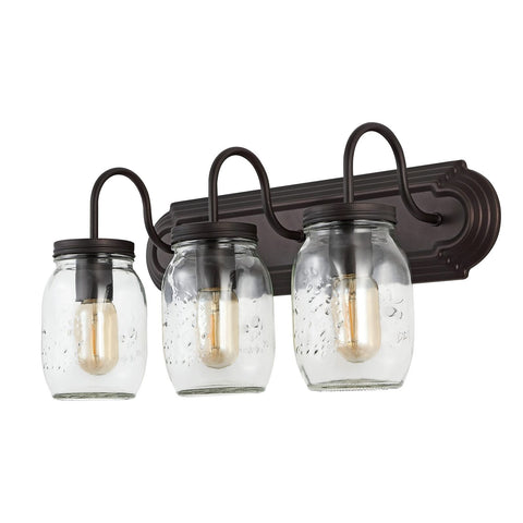 JONATHAN Y JYL7801A Gaines 3 Light Farmhouse Industrial Iron Mason Jar LED Va...