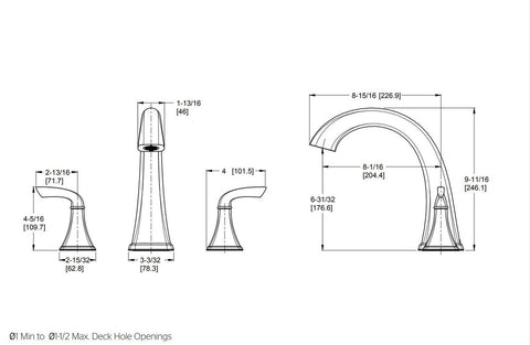 Pfister RT65BSC Bronson 2-Handle 3-Hole Roman Tub Faucet Trim, Polished Chrome