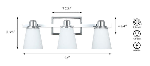 XiNBEi Lighting 3 Light Vanity Light, Modern Chrome Bathroom Wall Lights with...