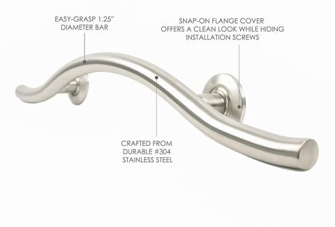30-inch Designer Maverick Double Arched Curved/Wave Bathroom Shower Grab Bar,...