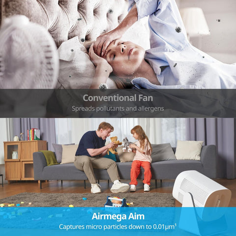 Airmega Aim 2-in-1 Oscillating Fan & True HEPA Air Purifier 246 sq. ft., White