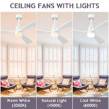 Obabala 52'' White Ceiling Fan with Lights Modern Ceiling Fan with Remote Con...