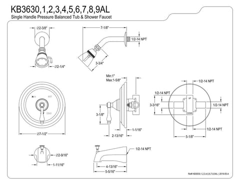 Kingston Brass KB3636AL Restoration Tub and Shower Faucet, Polished Nickel