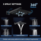 ELLO&ALLO Matte Black Bathroom Shower Faucet Set with Valve, Rainfall Shower ...