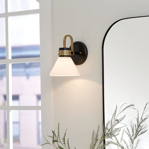 Kichler Farum 9.5 Inch 1 Light Wall Sconce with Opal Glass in Black with Cham...