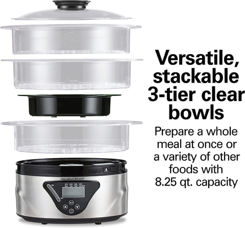 Hamilton Stackable Three-Tier Bowls, 8.25 Quart, Black & Stainless Steel