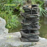 Gardenised Decorative 4 Tier Rock Look Water Fountain with LED Rolling Glow B...