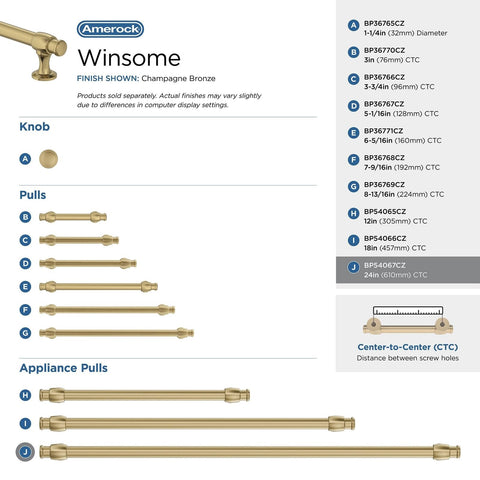 Amerock BP54067CZ | Champagne Bronze Appliance Pull | 24 inch (610mm) Center-...