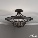 Hunter - Perch Point 4-light Noble Bronze, Extra Large Flush Mount Light, Dim...