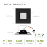 ASD 6 Inch Retrofit LED Square Recessed Lighting 5 CCT 2700/3000/3500/4000/50...