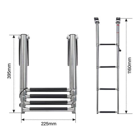 Boat 4 Step Ladder 316 Stainless Steel Folding Ladde, Pontoon Boat Telescopin...