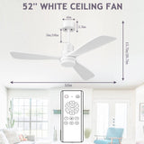 Obabala 52'' White Ceiling Fan with Lights Modern Ceiling Fan with Remote Con...