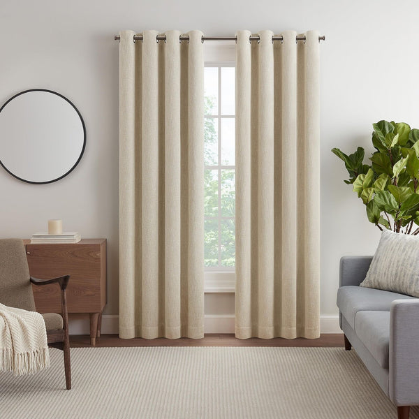 Eclipse D&#233;cor Quinn Textured Solid 100% Blackout Curtain, Absolute Zero Cur