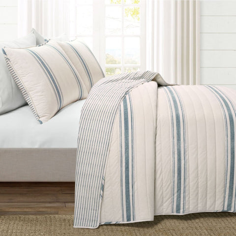 Lush Decor Comforter Farmhouse Stripe, Full/Queen, Blue 3 Quilt