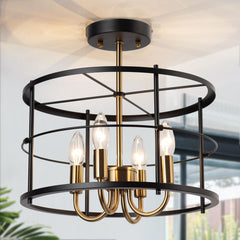 classy leaves Modern Semi Flush Mount Ceiling Light Fixture, 14 inch Drum Hal...