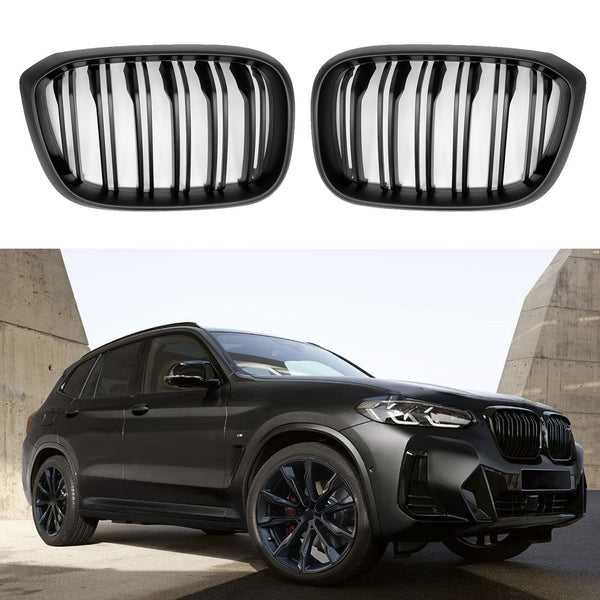 2 Pcs Matte Black Double Line Front Hood Grille Compatible with 2018 2019 202...