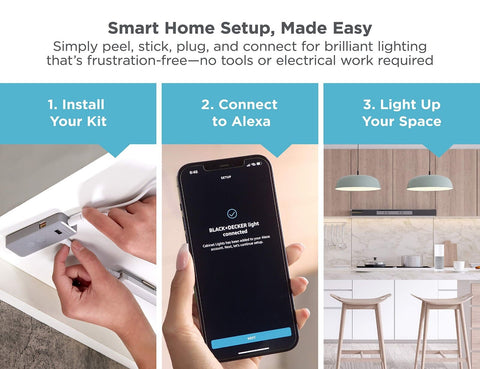 BLACK+DECKER Works with Alexa Smart Under Cabinet Lighting Kit, Adjustable LE...