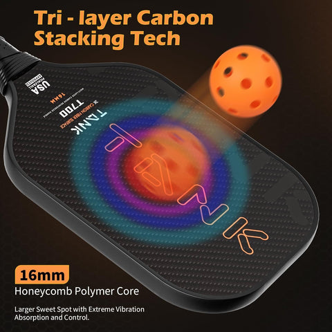 Tank 2 Carbon Fiber 16mm Pickleball Paddle | Tank-Like Durability and Sturdin...