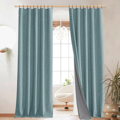 NICETOWN Full Blackout Skylark Blue Linen Curtains 108" Length with Thermal I...