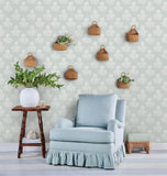 Flourish Block Print Whisper Blue Faux Grasscloth Peel and Stick Wallpaper, S...