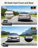 B25 5K Dash Cam with 5G WiFi 64GB SD Card, ADAS Dash Cam Front and Rear GPS, ...
