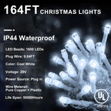 KNONEW 164FT 1600 LED Christmas Lights Outdoor Decoration White Timer 8Modes ...