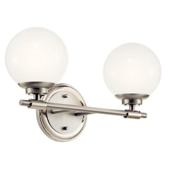 KICHLER Benno 2-Light Vanity, Modern Light with Opal Glass in Polished Nickel...