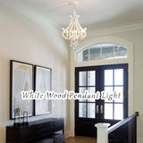 Wooden Farmhouse Chandelier 4 Lights Rustic Antique White Chandelier for Dini...