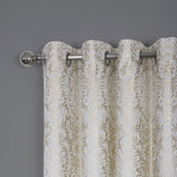 always4u 100% Blackout Damask Foil Print White and Gold Ridged Velvet Curtain...