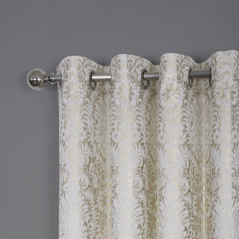 always4u 100% Blackout Damask Foil Print White and Gold Ridged Velvet Curtain...