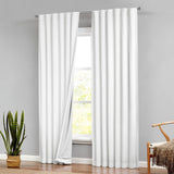 Central Park White Cotton Linen Full Blackout Curtain Farmhouse Window Treatm...