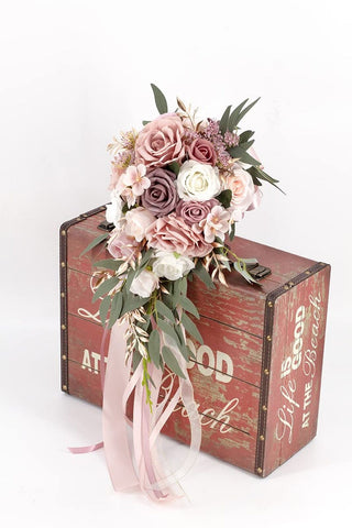 Ansofi 9" Dusty Rose Wedding Bouquets for Bride, Cascading Bridal Bouquet for...