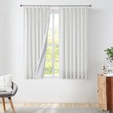 White Pinch Pleated Blackout Curtain Panels Linen Texture Thermal Insulated E...