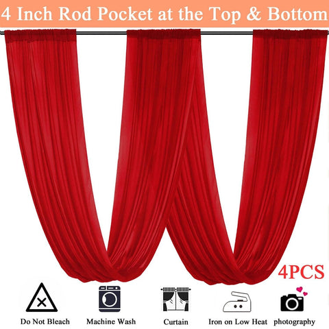 FUHSY Red Ceiling Drapes for Wedding Ceiling Drapes 5x20 FT 4 Panels Ceiling ...