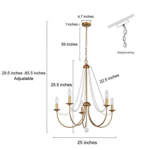 KSANA Antique Brushed Gold Chandeliers, Modern 5-Light Dining Room Chandelier...